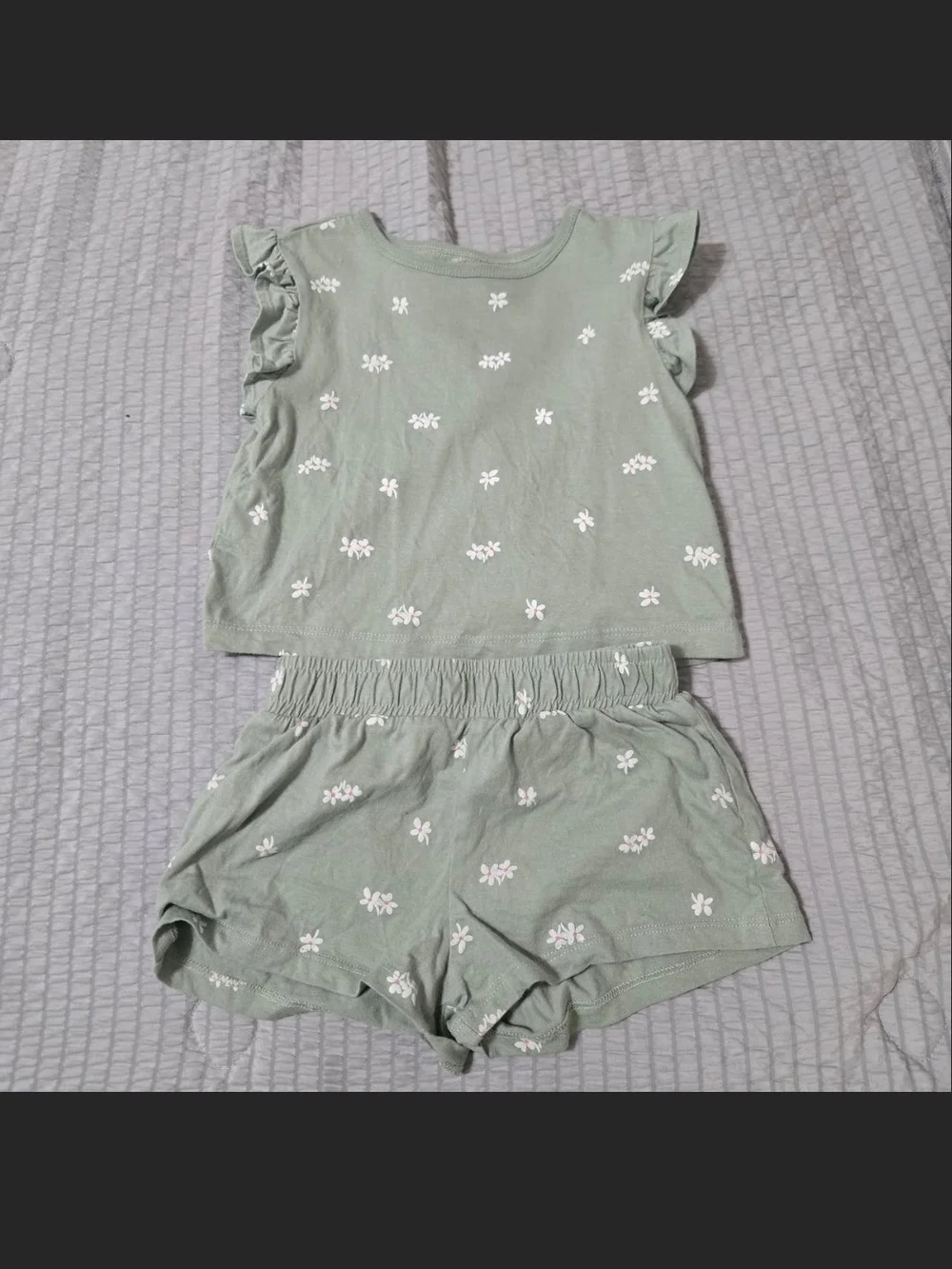 Carter's Sage Green Floral Ruffle Sleeve Top And Bottom Set